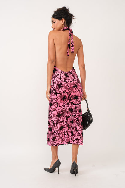 Scarlett Velvet Flower Print Open Back Maxi Dress