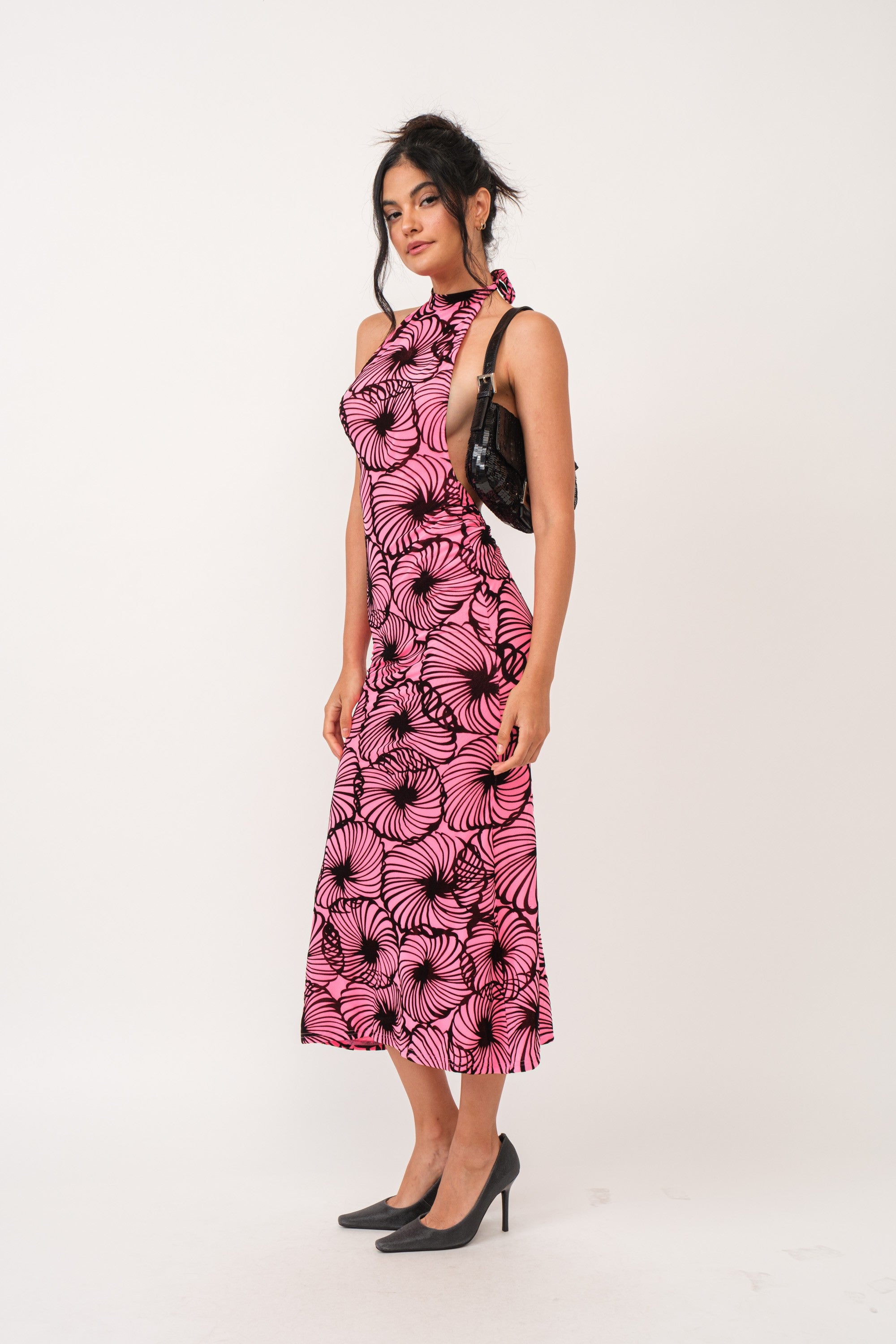 Scarlett Velvet Flower Print Open Back Maxi Dress