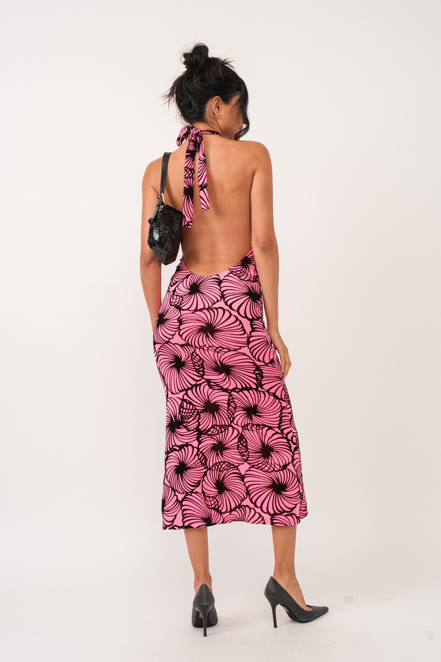 Scarlett Velvet Flower Print Open Back Maxi Dress