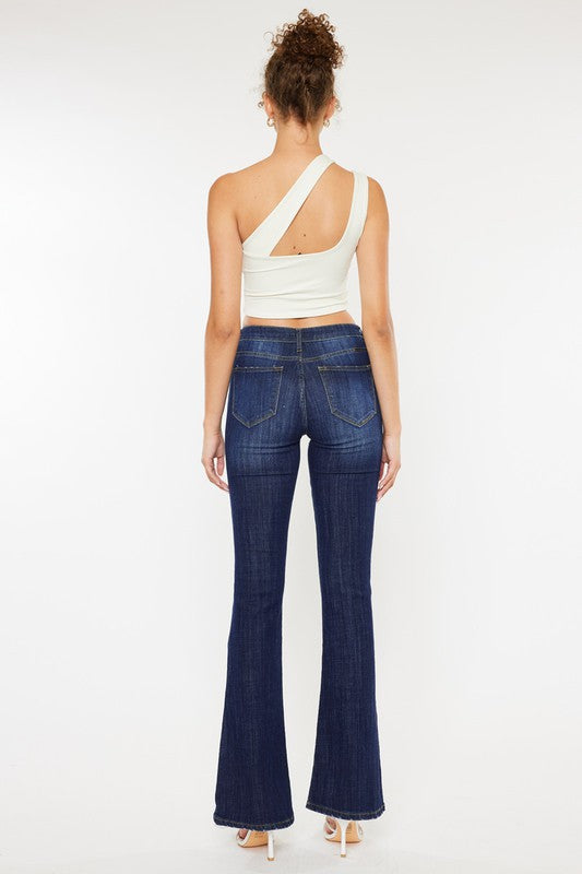 Shay Mid Rise Dark Wash Flare Leg Jeans