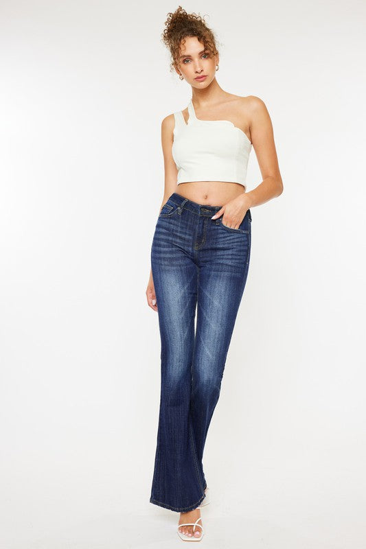 Shay Mid Rise Dark Wash Flare Leg Jeans