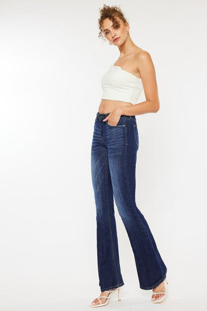 Shay Mid Rise Dark Wash Flare Leg Jeans