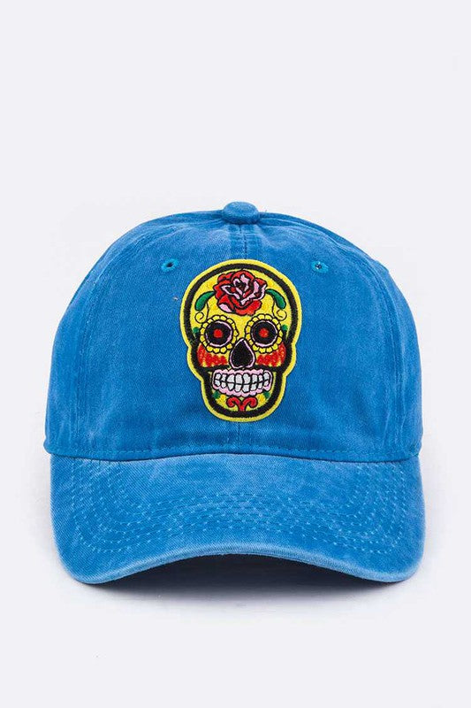 Calavera Embroidered Trendy Denim Cap