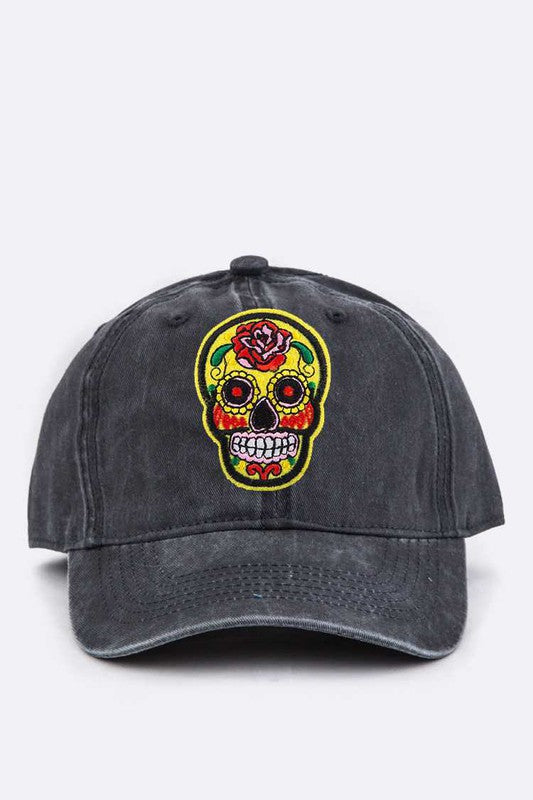 Calavera Embroidered Trendy Denim Cap