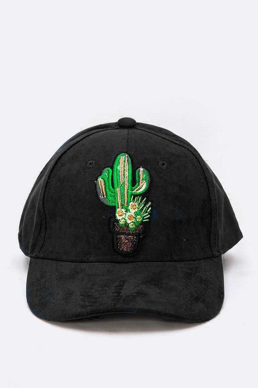 Beaded Embroidered Cactus Suede Cap