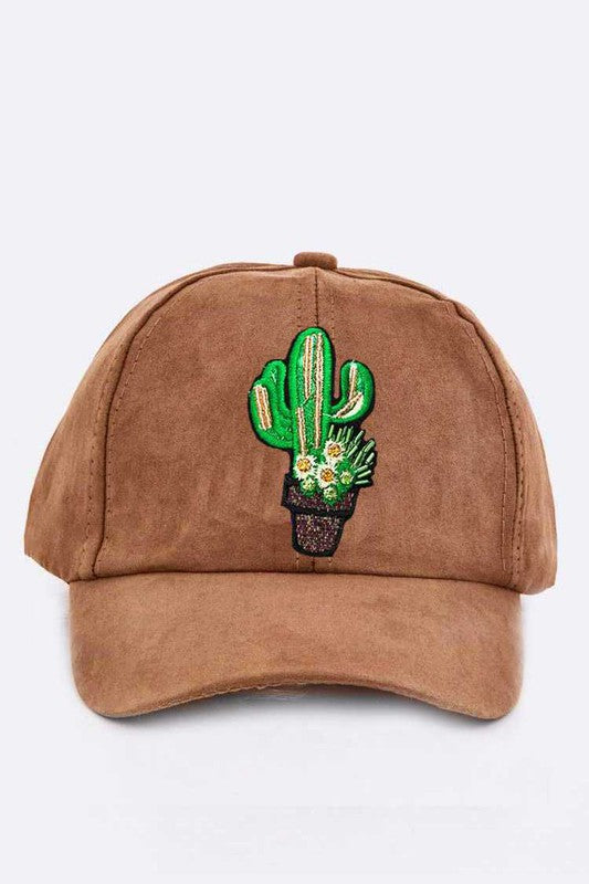 Beaded Embroidered Cactus Suede Cap