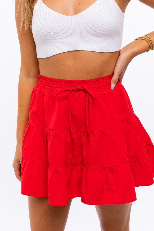 Savannah Smocked Waist Flare Tiered Mini Skirt