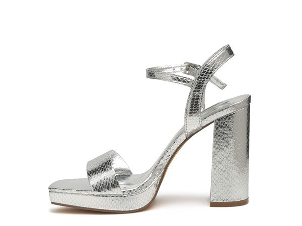 Merengue Ankle Strap Textured High Heel Sandals