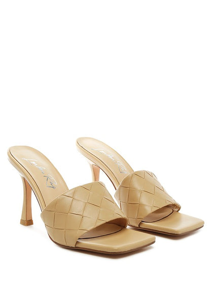 Carmen Woven Square Toe High Heel Mule Sandals