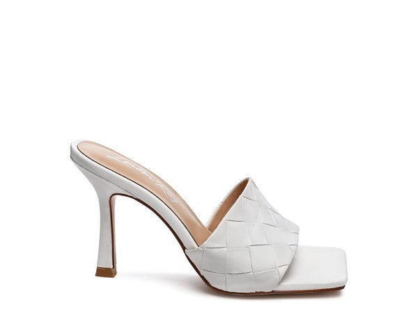 Carmen Woven Square Toe High Heel Mule Sandals