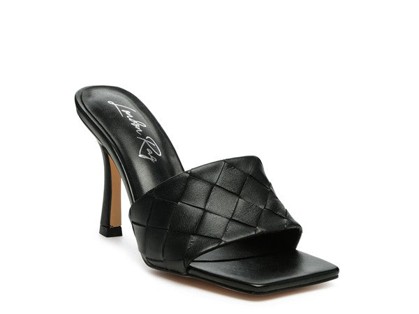 Carmen Woven Square Toe High Heel Mule Sandals