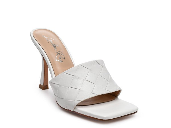 Carmen Woven Square Toe High Heel Mule Sandals