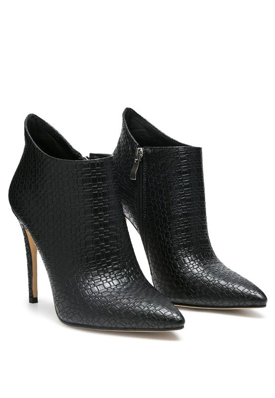 Lolita Woven Leather Pointed Toe Stiletto Heel Ankle Boots