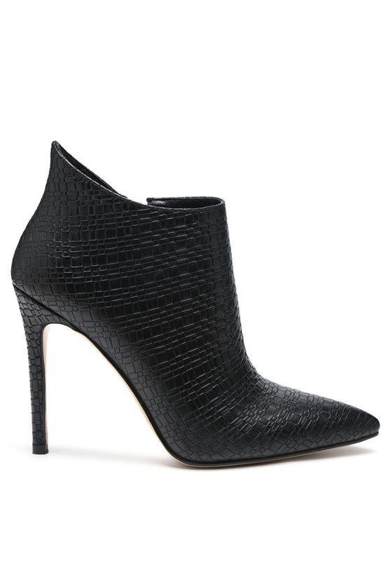 Lolita Woven Leather Pointed Toe Stiletto Heel Ankle Boots