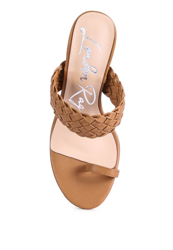 High Perks Woven Strap Toe Ring High Heel Mule Sandals