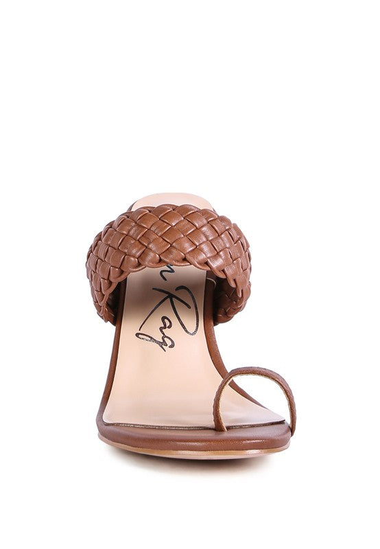 High Perks Woven Strap Toe Ring High Heel Mule Sandals