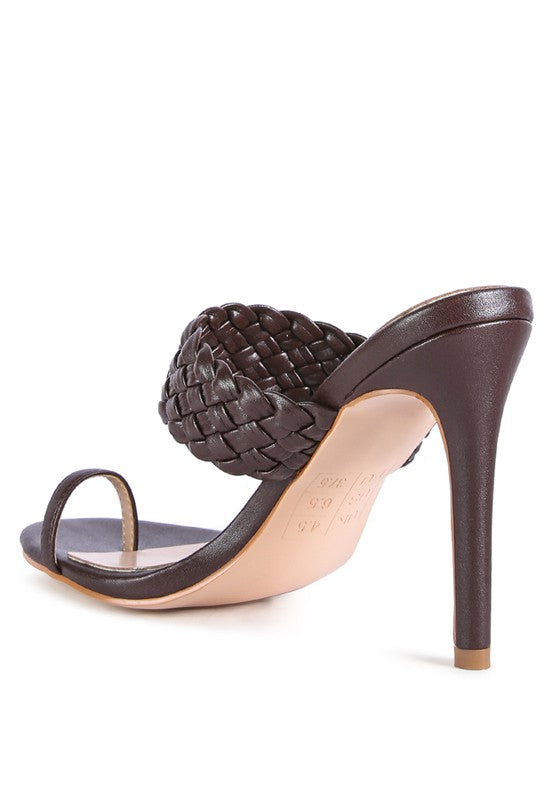 High Perks Woven Strap Toe Ring High Heel Mule Sandals