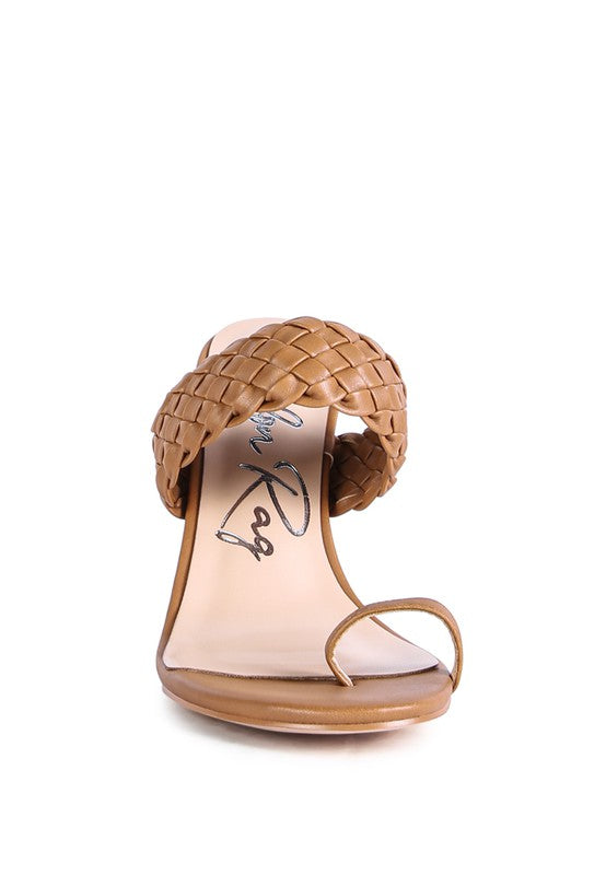 High Perks Woven Strap Toe Ring High Heel Mule Sandals