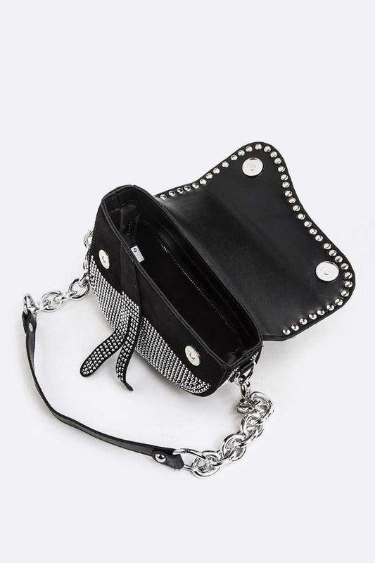 Rockstar Rhinestones &amp; Chain Convertible Shoulder Saddle Bag