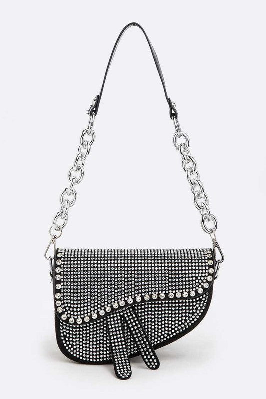 Rockstar Rhinestones &amp; Chain Convertible Shoulder Saddle Bag