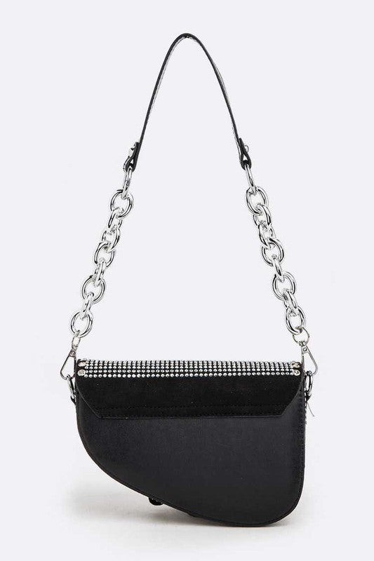 Rockstar Rhinestones &amp; Chain Convertible Shoulder Saddle Bag