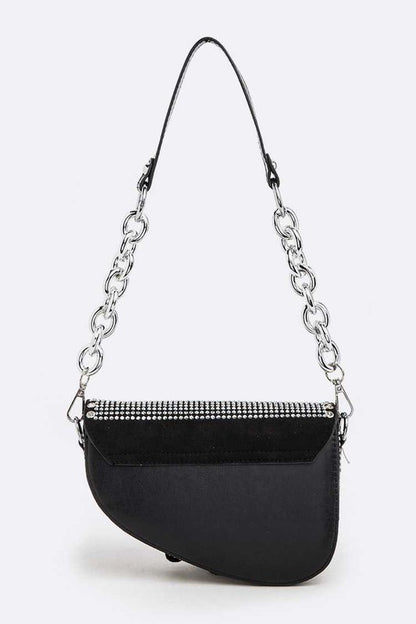 Rockstar Rhinestones &amp; Chain Convertible Shoulder Saddle Bag