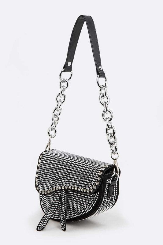 Rockstar Rhinestones &amp; Chain Convertible Shoulder Saddle Bag