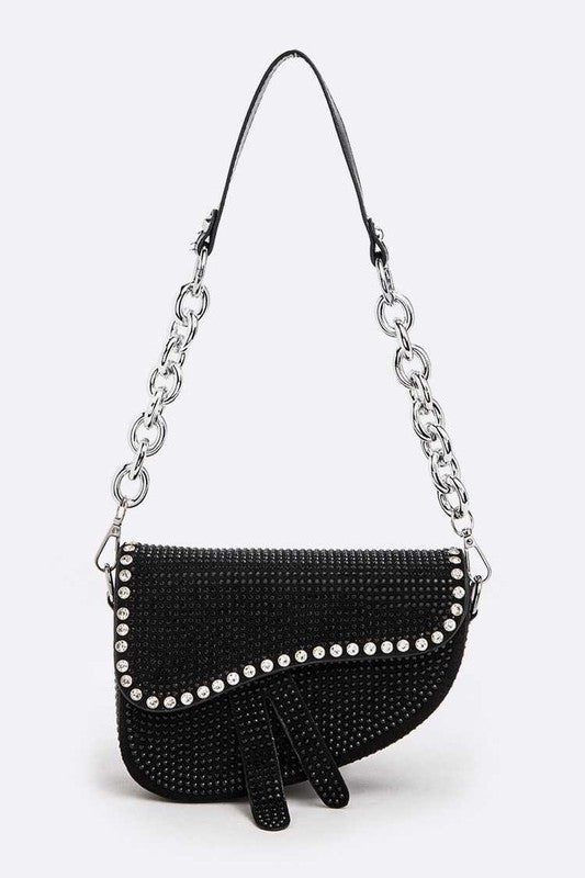 Rockstar Rhinestones &amp; Chain Convertible Shoulder Saddle Bag