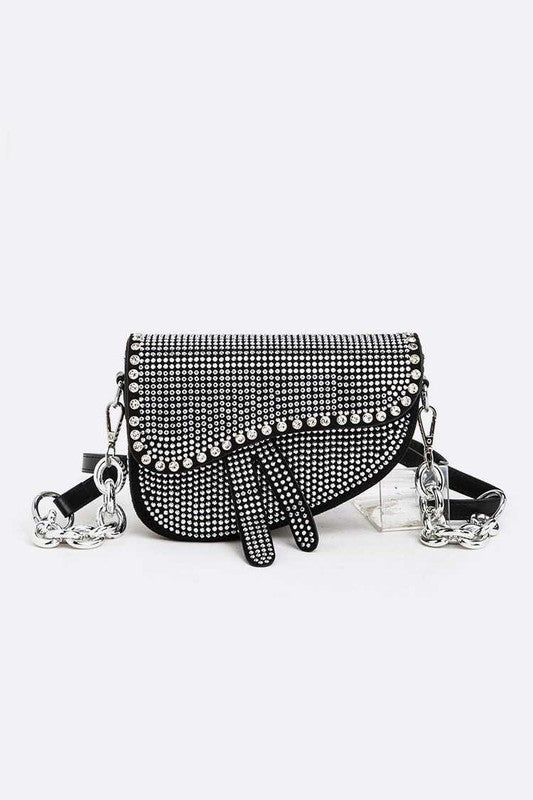 Rockstar Rhinestones &amp; Chain Convertible Shoulder Saddle Bag