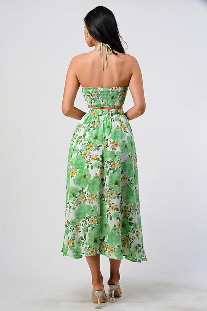 Marlo Floral Print Cutout Halter Maxi Dress