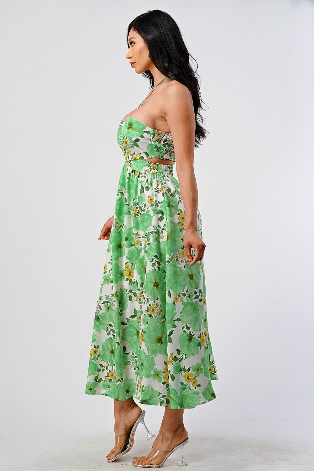 Marlo Floral Print Cutout Halter Maxi Dress