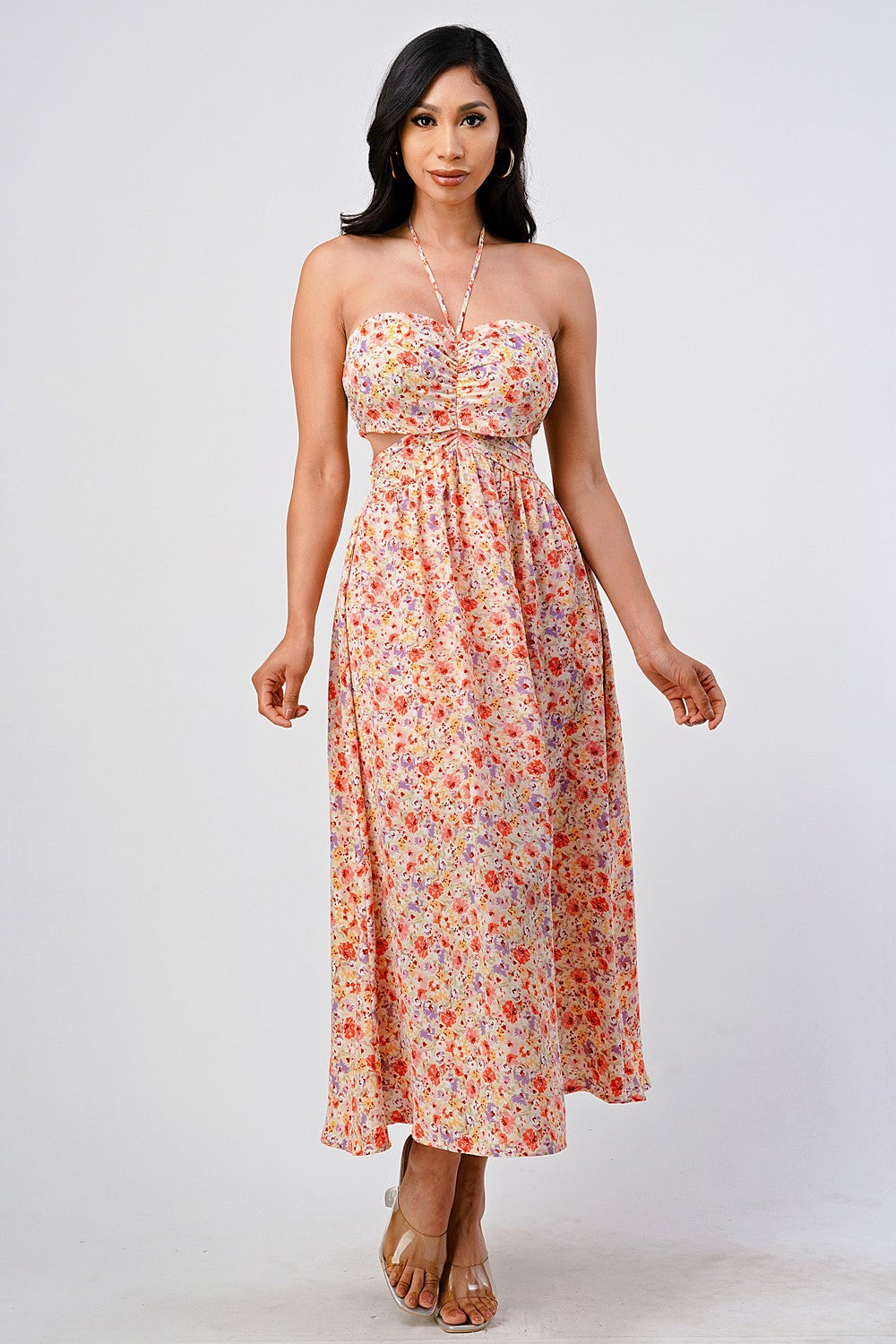 Marlo Floral Print Cutout Halter Maxi Dress