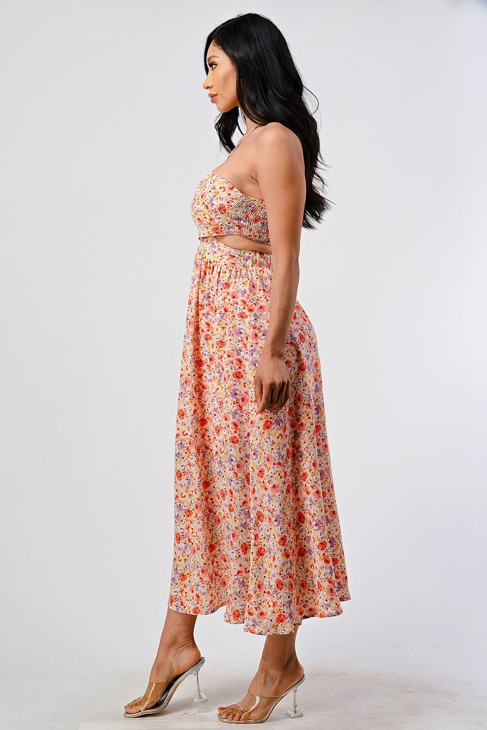 Marlo Floral Print Cutout Halter Maxi Dress