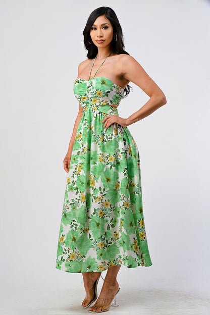 Marlo Floral Print Cutout Halter Maxi Dress