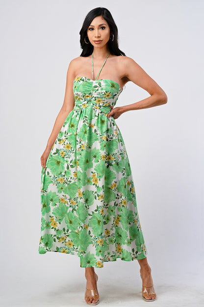 Marlo Floral Print Cutout Halter Maxi Dress