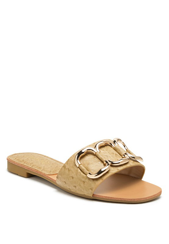 Madeleine Multi Gold Buckle Decor Flat Sandals