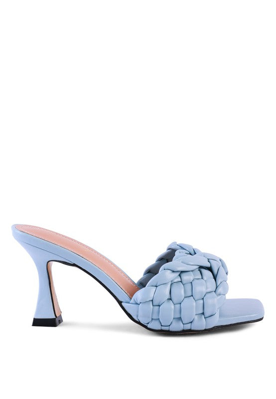 Celie Woven Strap High Heel Mule Sandals