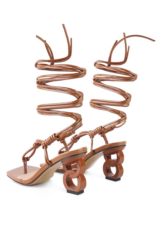 Downtown Lace Up Thong Strap Structured High Heel Sandals