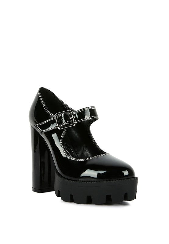 Millena Contrast Stitch High Heel Patent Mary Jane Pumps