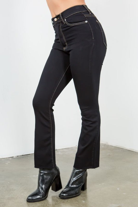 Rochelle High Waist Contrast Trim Cropped Flare Leg Jeans