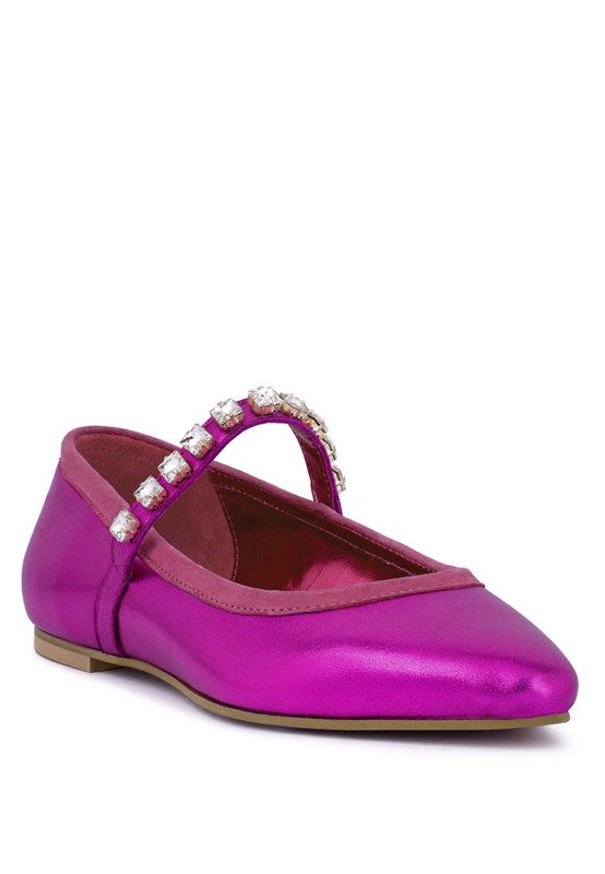 Aryane Metallic Leather Mary Jane Ballerinas Flats