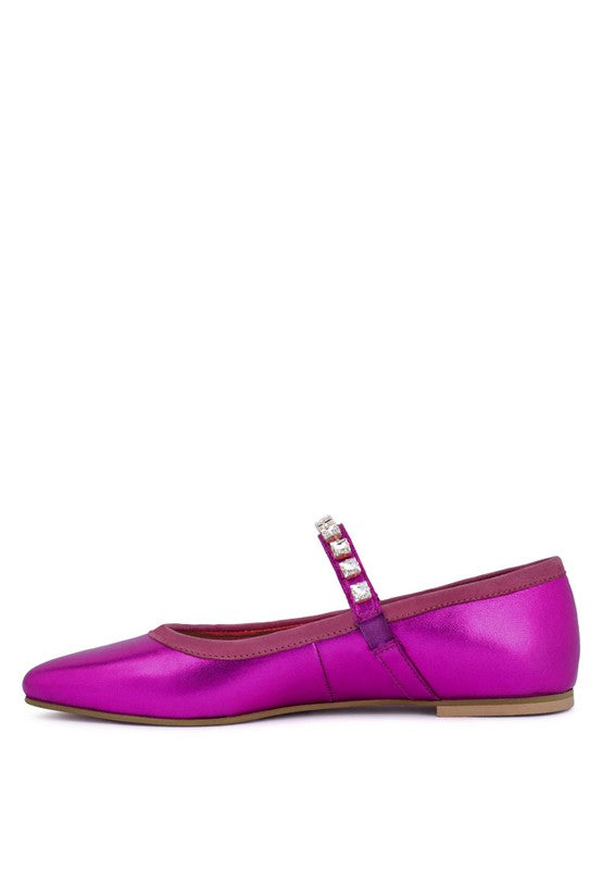 Aryane Metallic Leather Mary Jane Ballerinas Flats