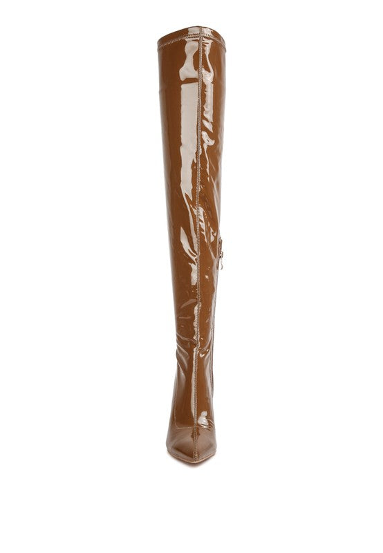 Nivea Faux Leather Patent Pu Stiletto Heel Knee High Boots