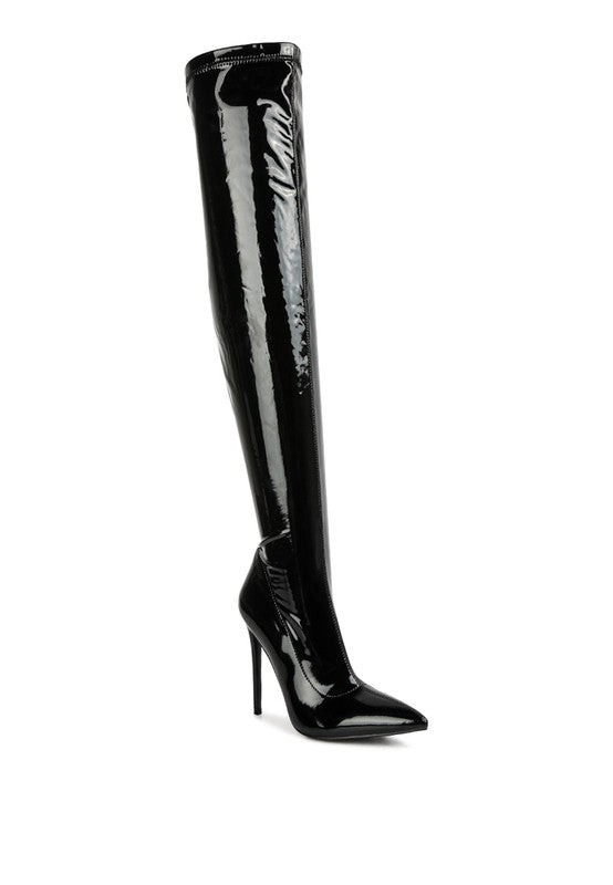 Nivea Faux Leather Patent Pu Stiletto Heel Knee High Boots