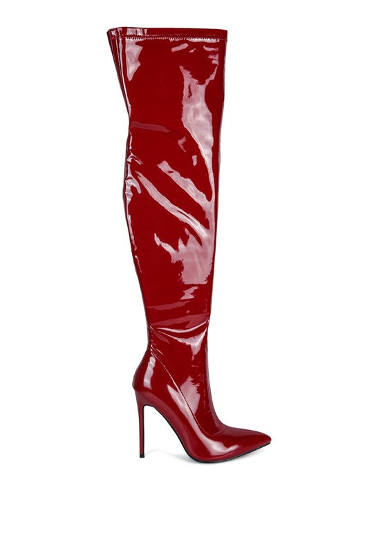 Nivea Faux Leather Patent Pu Stiletto Heel Knee High Boots