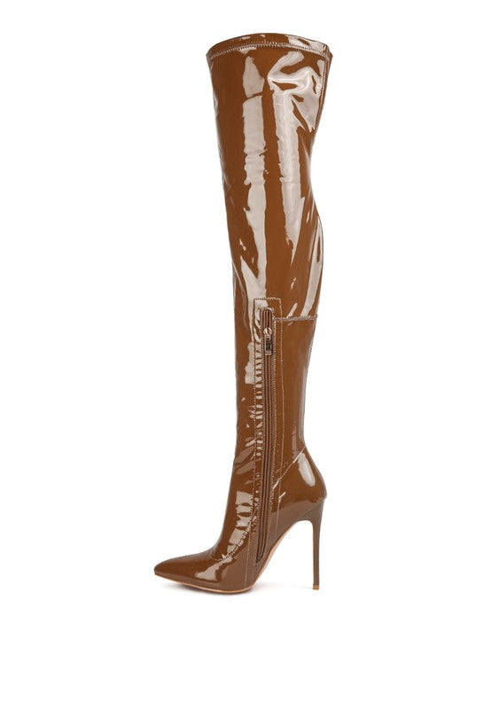 Nivea Faux Leather Patent Pu Stiletto Heel Knee High Boots