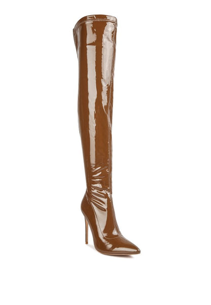 Nivea Faux Leather Patent Pu Stiletto Heel Knee High Boots