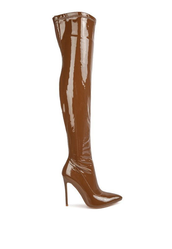 Nivea Faux Leather Patent Pu Stiletto Heel Knee High Boots