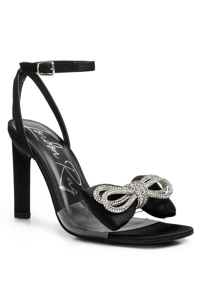 Megan Rhinestones Bow Ankle Strap High Heel Sandals