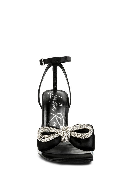 Megan Rhinestones Bow Ankle Strap High Heel Sandals